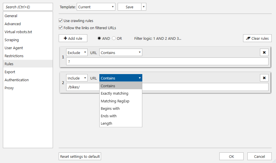 Custom Crawling Rules View