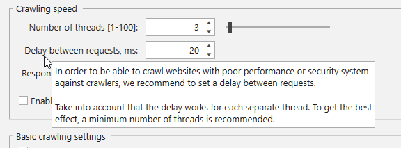 Crawling settings