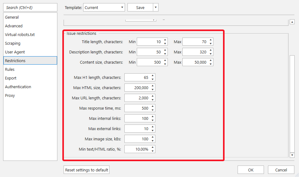 Restriction setup
