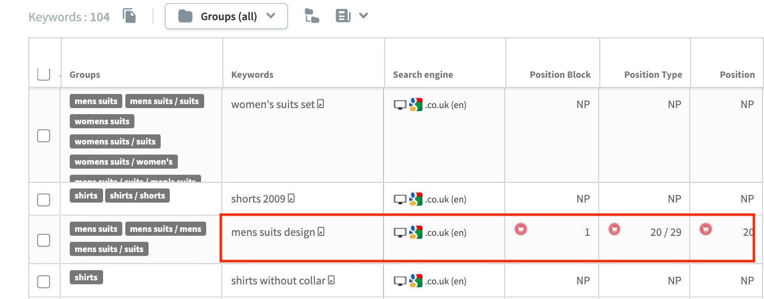 Keyword Positions