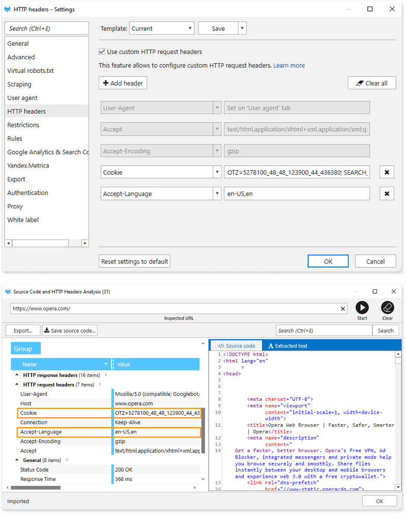 Source Code and HTTP Headers Analysis